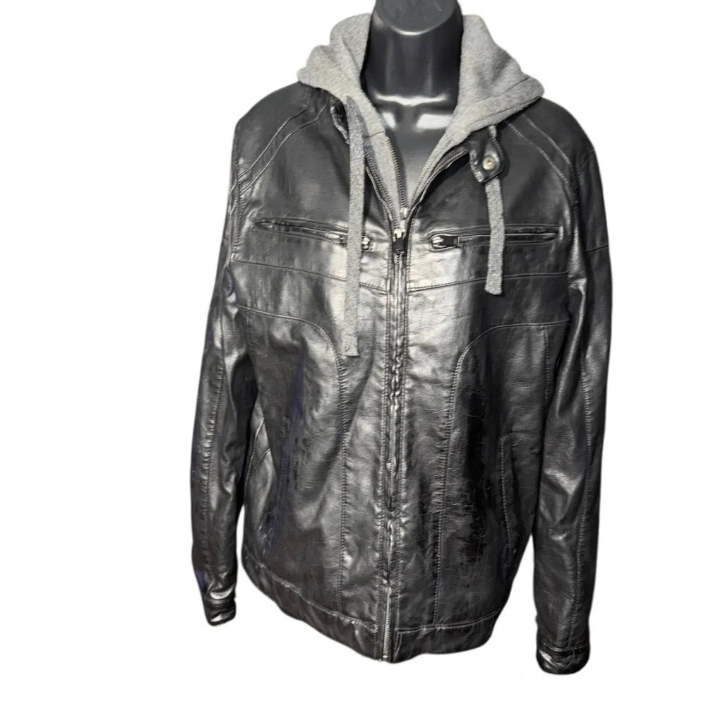 Apt. 9 Faux Leather Jacket with Removable Hoodie Women’s Small Black - Picture 1 of 8